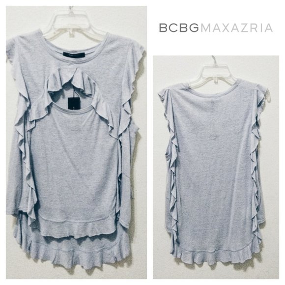 NWT BCBGMaxazria Keyla Ruffle Sleeveless Keyhole Cutout Knit Top Blue Small - Picture 1 of 6